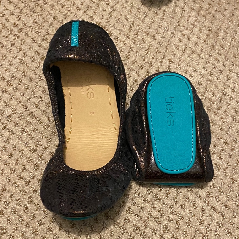 Tieks Shimmering Brown Ballet Flats with Blue Soles